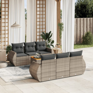 vidaXL 7-delige Loungeset met kussens poly rattan grijs