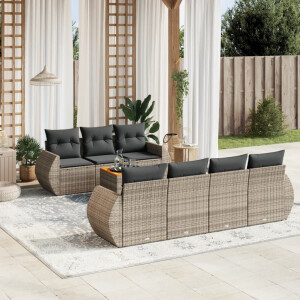 vidaXL 8-delige Loungeset met kussens poly rattan grijs