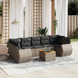 vidaXL 8-delige Loungeset met kussens poly rattan grijs