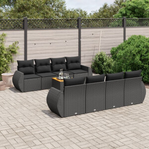 vidaXL 9-delige Loungeset met kussens poly rattan zwart
