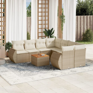 vidaXL 9-delige Loungeset met kussens poly rattan beige