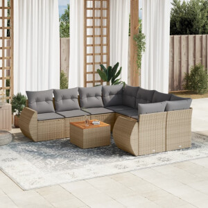 vidaXL 9-delige Loungeset met kussens poly rattan beige