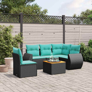 vidaXL 6-delige tuinbankset met kussens van zwart polyrotan