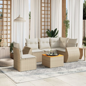 vidaXL 6-delige Loungeset met kussens poly rattan beige