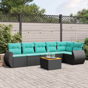 vidaXL 7-delige tuinbankset met kussens van zwart polyrotan