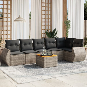 vidaXL 7-delige Loungeset met kussens poly rattan grijs