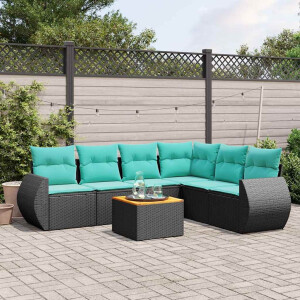 vidaXL 7-delige tuinbankset met kussens van zwart polyrotan