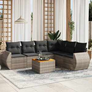 vidaXL 7-delige Loungeset met kussens poly rattan grijs