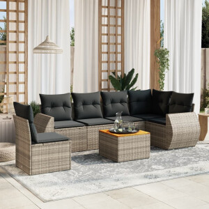 vidaXL 7-delige Loungeset met kussens poly rattan grijs