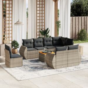 vidaXL 9-delige Loungeset met kussens poly rattan grijs
