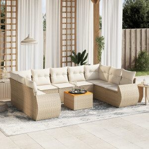 vidaXL 10-delige Loungeset met kussens poly rattan beige