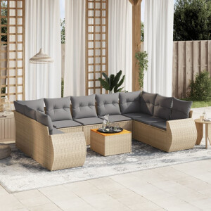 vidaXL 10-delige Loungeset met kussens poly rattan beige