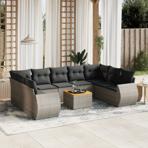 vidaXL 10-delige Loungeset met kussens poly rattan grijs