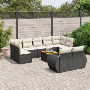 vidaXL 10-delige Loungeset met kussens poly rattan zwart