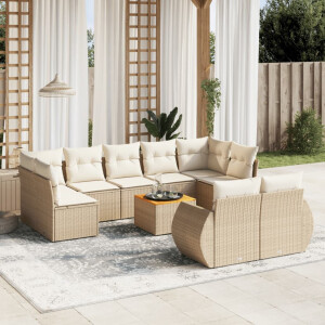 vidaXL 10-delige Loungeset met kussens poly rattan beige