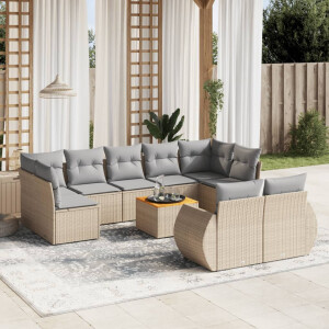vidaXL 10-delige Loungeset met kussens poly rattan beige