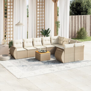 vidaXL 10-delige Loungeset met kussens poly rattan beige