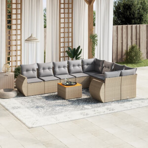 vidaXL 10-delige Loungeset met kussens poly rattan beige