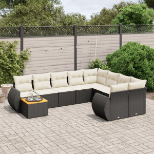 vidaXL 10-delige Loungeset met kussens poly rattan zwart