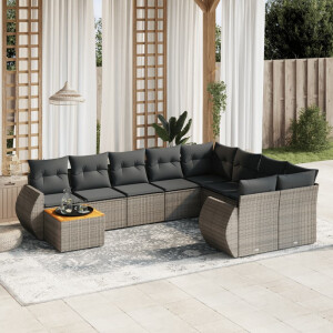 vidaXL 10-delige Loungeset met kussens poly rattan grijs