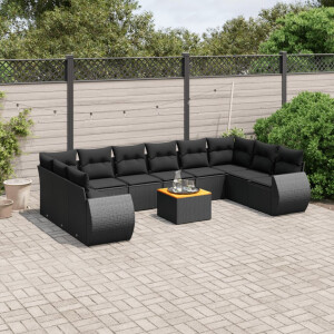 vidaXL 11-delige Loungeset met kussens poly rattan zwart
