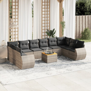 vidaXL 11-delige Loungeset met kussens poly rattan grijs