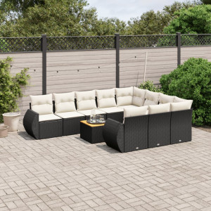 vidaXL 11-delige Loungeset met kussens poly rattan zwart