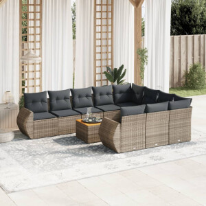 vidaXL 11-delige Loungeset met kussens poly rattan grijs