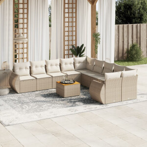 vidaXL 11-delige Tuinset met kussens poly rattan beige