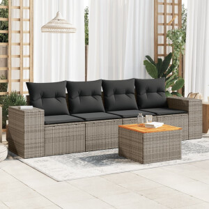 vidaXL 5-delige Loungeset met kussens poly rattan grijs