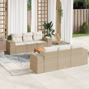vidaXL 7-delige Loungeset met kussens poly rattan beige