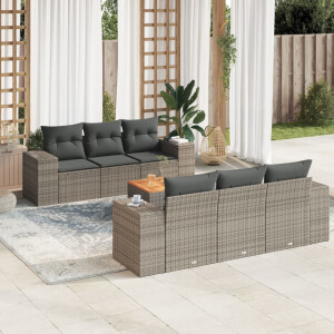 vidaXL 7-delige Loungeset met kussens poly rattan grijs