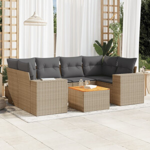 vidaXL 7-delige Loungeset met kussens poly rattan beige