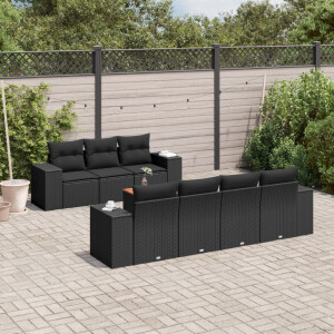 vidaXL 8-delige Loungeset met kussens poly rattan zwart