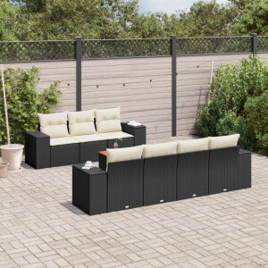 vidaXL 8-delige Loungeset met kussens poly rattan zwart