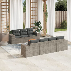 vidaXL 8-delige Loungeset met kussens poly rattan grijs