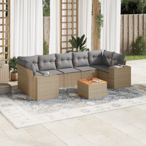vidaXL 8-delige Loungeset met kussens poly rattan beige