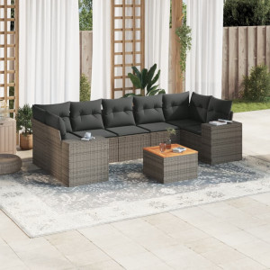 vidaXL 8-delige Loungeset met kussens poly rattan grijs