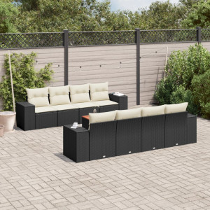 vidaXL 9-delige Loungeset met kussens poly rattan zwart