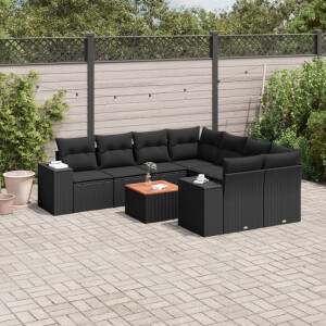 vidaXL 9-delige Loungeset met kussens poly rattan zwart