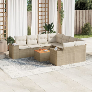 vidaXL 9-delige Loungeset met kussens poly rattan beige