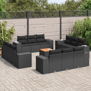 vidaXL 13-delige Loungeset met kussens poly rattan zwart