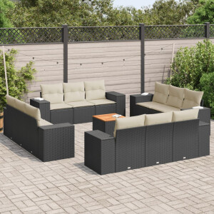 vidaXL 13-delige Loungeset met kussens poly rattan zwart