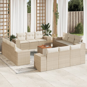 vidaXL 13-delige Loungeset met kussens poly rattan beige