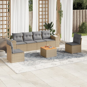 vidaXL 7-delige Loungeset met kussens poly rattan beige