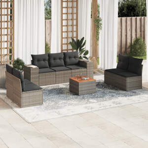 vidaXL 8-delige Loungeset met kussens poly rattan grijs