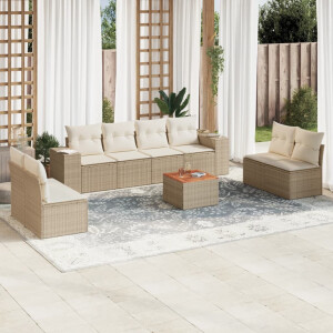 vidaXL 9-delige Loungeset met kussens poly rattan beige