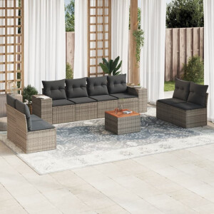 vidaXL 9-delige Loungeset met kussens poly rattan grijs