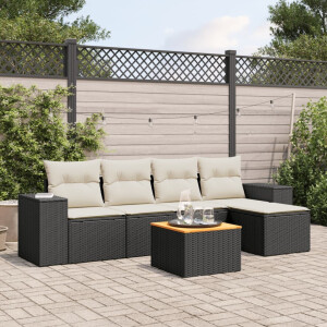 vidaXL 6-delige Loungeset met kussens poly rattan zwart