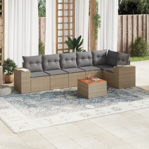 vidaXL 7-delige Loungeset met kussens poly rattan beige